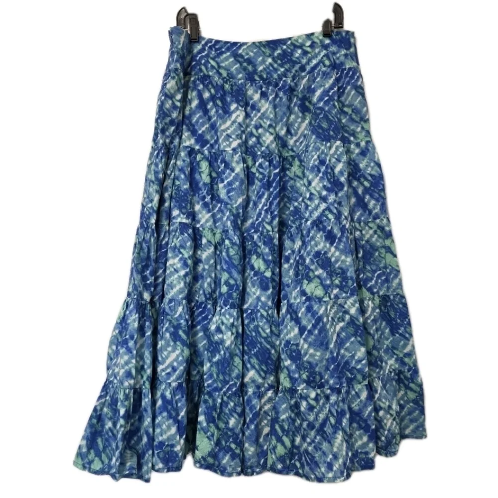 Jones New York Blue Tie Dye Cotton Maxi Skirt Broomstick Peasant Boho Size 14 - Picture 2 of 8